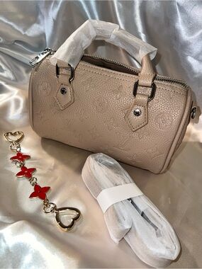 Mini Barrel Satchel in Taupe Embossed Leather